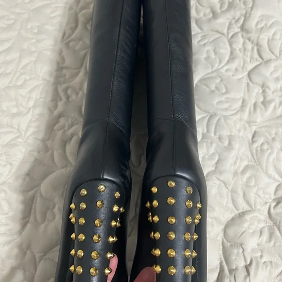 Gucci Studded Heel Knee High Boots Black Leather Womens EU 38 US 7.5 - Picture 5 of 7